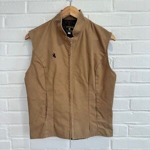 Wyoming Traders Vest Womens Large Tan Brown Canvas Full Zip Fitted Cowgirl Chore